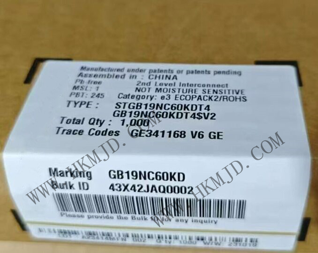 意法半導體功率晶體管_STGB19NC60KDT4_短路保護IGBT 20 A、600 V