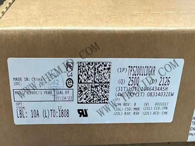 【限流配電開關】TPS2001CDGKR 2A 負載、4.5-5.5V、72mΩ USB 電源開關